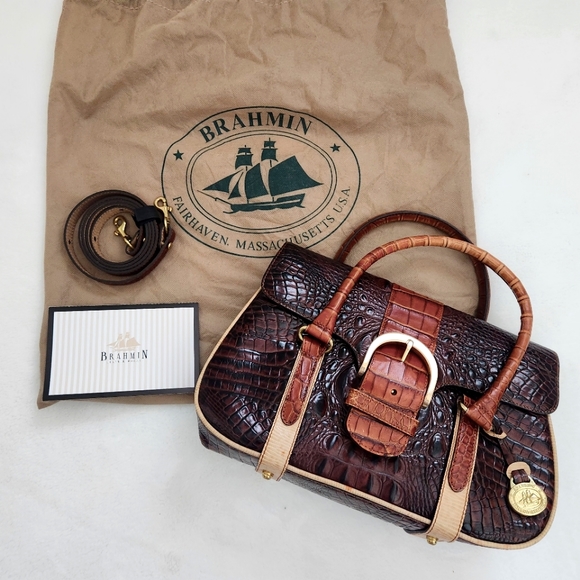 Brahmin Handbags - Vintage Brahmin Tricolor Torey Tuscana Satchel Flap Closure Leather Purse